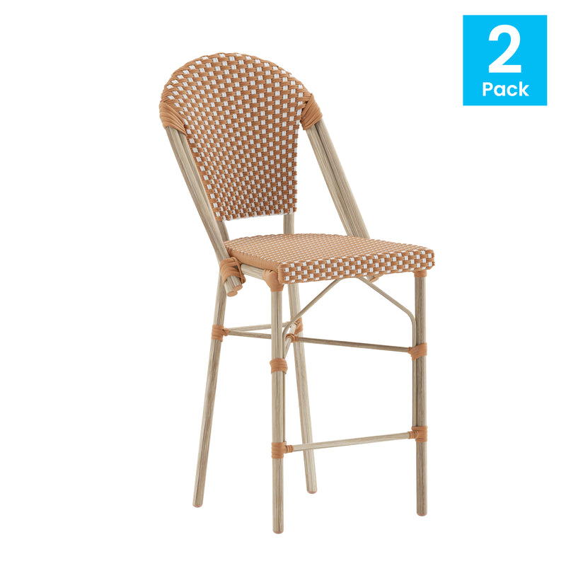 Neave Indoor/Outdoor Stackable French Bistro Counter Stools PE Rattan with Light Natural Frame, Set of 2