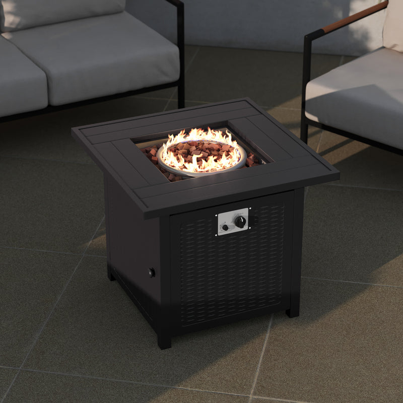 Marilyn 50,000 BTU Propane Gas Fire Pit Table with Stainless Steel Table Top, Lid, Lava Rocks, and PE Rattan Base, 45" x 25"