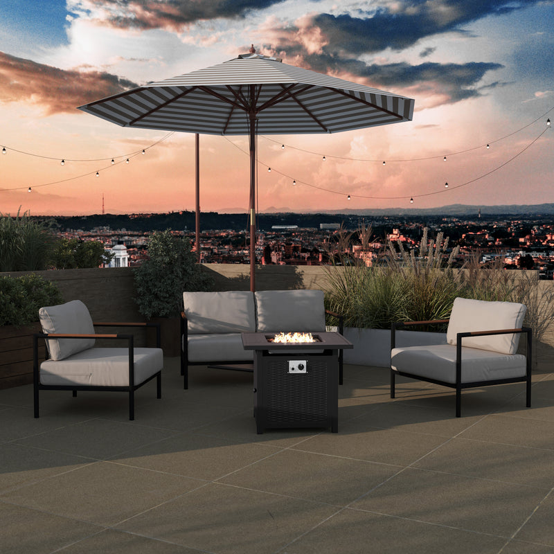 Marilyn 50,000 BTU Propane Gas Fire Pit Table with Stainless Steel Table Top, Lid, Lava Rocks, and PE Rattan Base, 45" x 25"