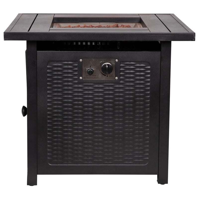 Marilyn 50,000 BTU Propane Gas Fire Pit Table with Stainless Steel Table Top, Lid, Lava Rocks, and PE Rattan Base, 45" x 25"