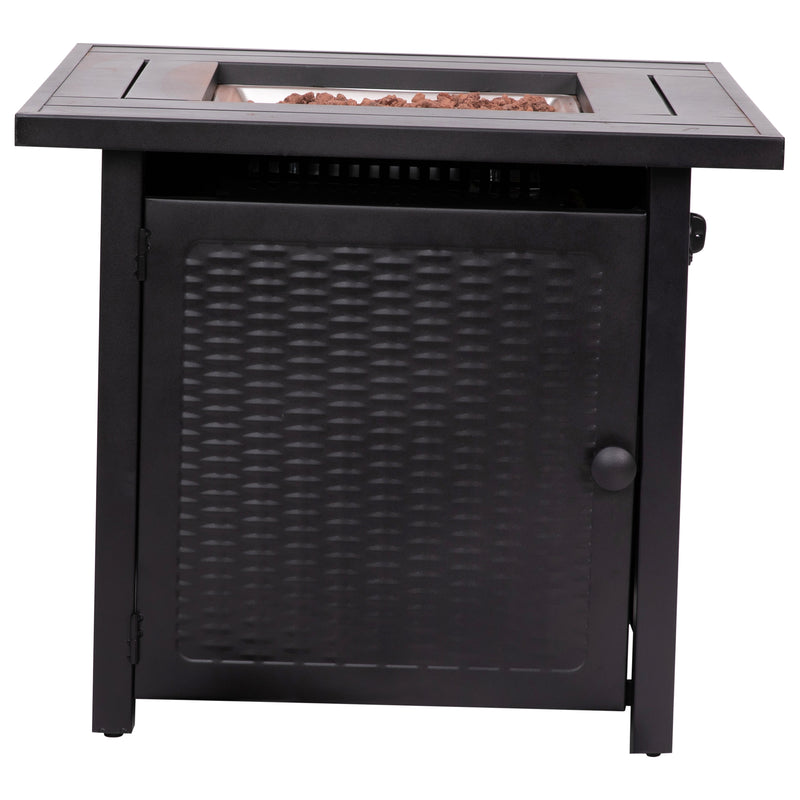 Marilyn 50,000 BTU Propane Gas Fire Pit Table with Stainless Steel Table Top, Lid, Lava Rocks, and PE Rattan Base, 45" x 25"