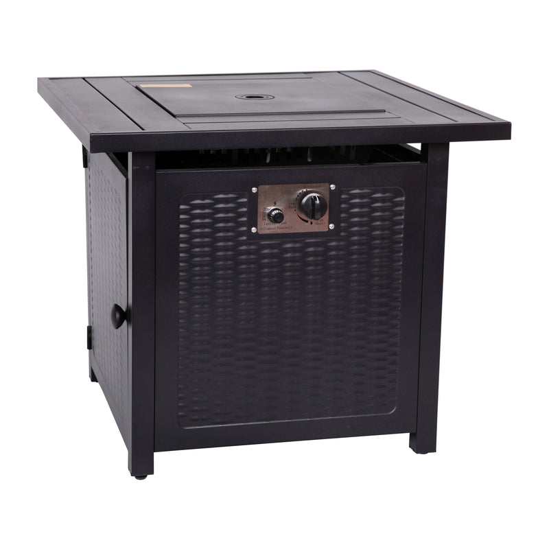 Marilyn 50,000 BTU Propane Gas Fire Pit Table with Stainless Steel Table Top, Lid, Lava Rocks, and PE Rattan Base, 45" x 25"