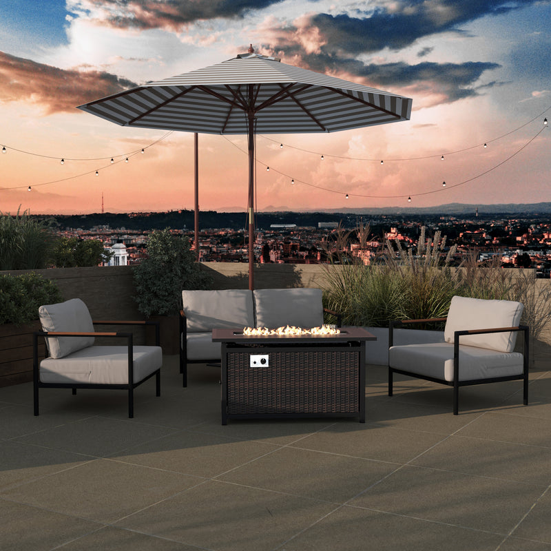 Marilyn 50,000 BTU Propane Gas Fire Pit Table with Stainless Steel Table Top, Lid, Lava Rocks, and PE Rattan Base, 45" x 25"