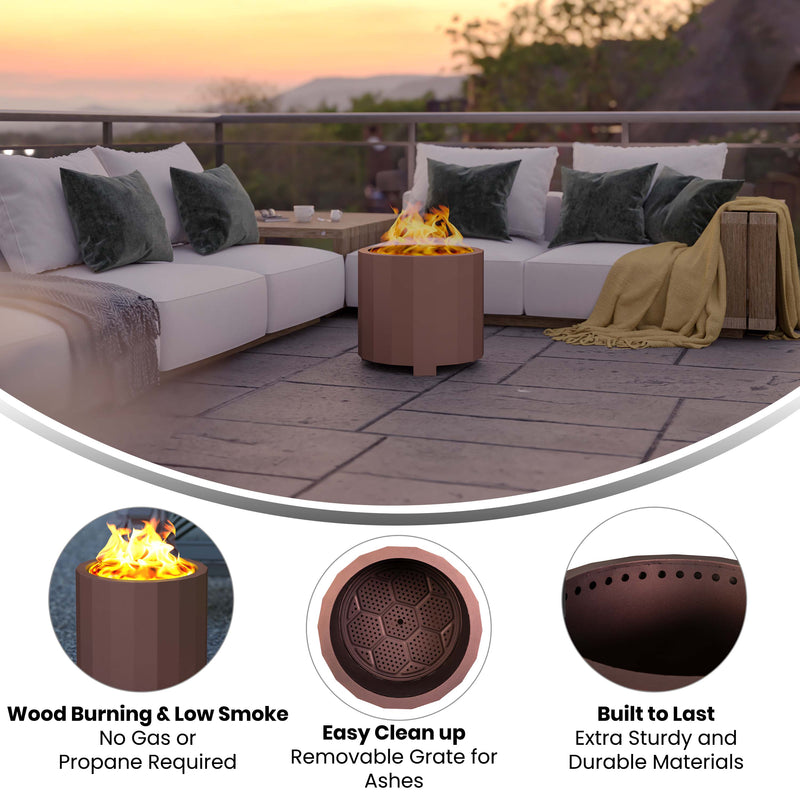 Zephyr 19.5 inch Smokeless Outdoor Firepit, Natural Wood Burning Portable Fire Pit With Waterproof Cover