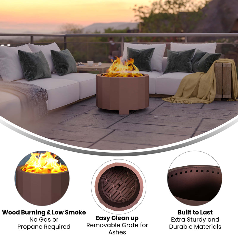 Zephyr 27 inch Smokeless Outdoor Firepit, Natural Wood Burning Portable Fire Pit With Waterproof Cover