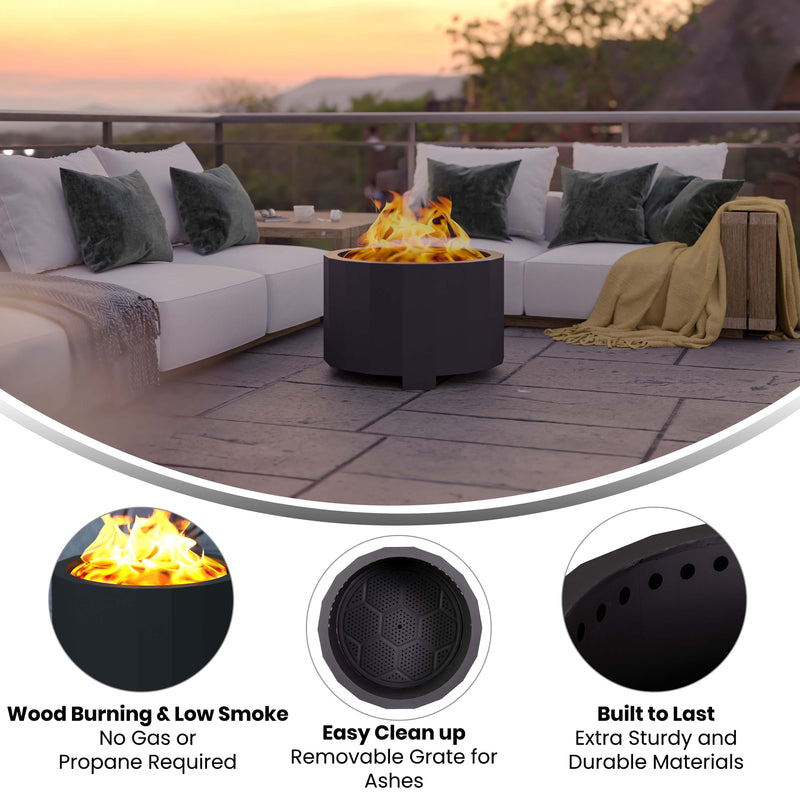 Zephyr 27 inch Smokeless Outdoor Firepit, Natural Wood Burning Portable Fire Pit With Waterproof Cover