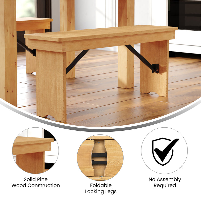 Ingles 40'' x 12'' Solid Pine Folding Farm Bench