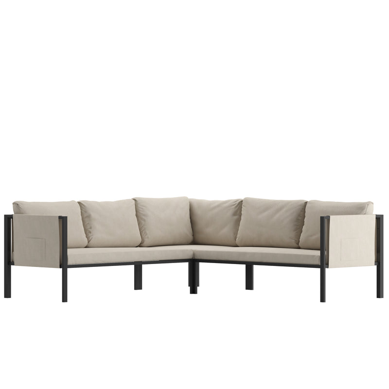 Amy Black Metal Indoor/Outdoor Patio Sectional with Storage Pockets