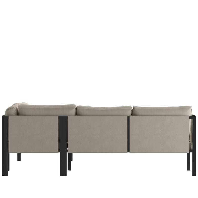 Amy Black Metal Indoor/Outdoor Patio Sectional with Storage Pockets and Cushions