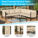 Amy Black Metal Indoor/Outdoor Patio Sectional with Storage Pockets and Cushions