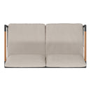 Amy Black Metal Indoor/Outdoor Patio Love Seat with Teak Accented Arms and Cushions