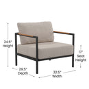 Amy Black Metal Indoor/Outdoor Patio Chair with Teak Accented Arms and Cushions