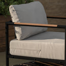 Amy Black Metal Indoor/Outdoor Patio Chair with Teak Accented Arms and Cushions