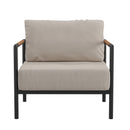 Amy Black Metal Indoor/Outdoor Patio Chair with Teak Accented Arms and Cushions