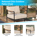 Amy Black Metal Indoor/Outdoor Patio Chair with Teak Accented Arms and Cushions