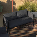 Amy Black Metal Indoor/Outdoor Patio Love Seat with Storage Pockets and Cushions