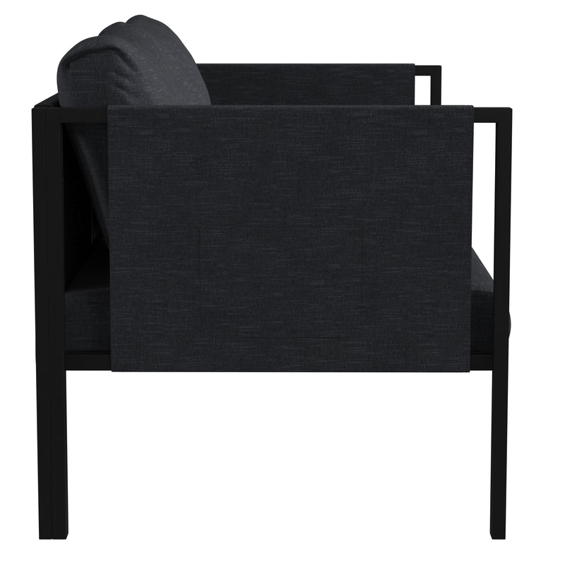 Amy Black Metal Indoor/Outdoor Patio Love Seat with Storage Pockets