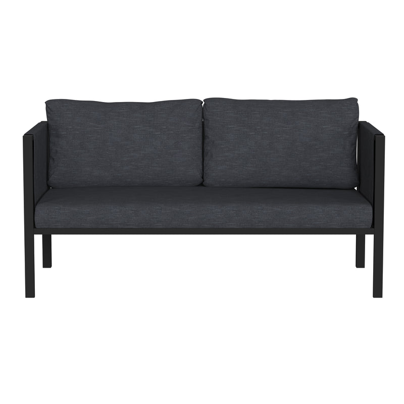 Amy Black Metal Indoor/Outdoor Patio Love Seat with Storage Pockets