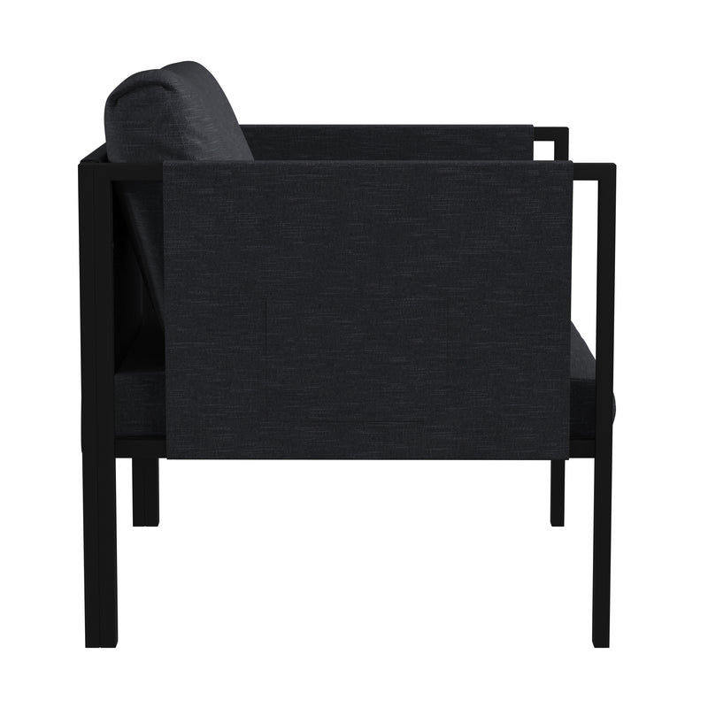 Amy Black Metal Indoor/Outdoor Patio Chair with Storage Pockets and Cushions