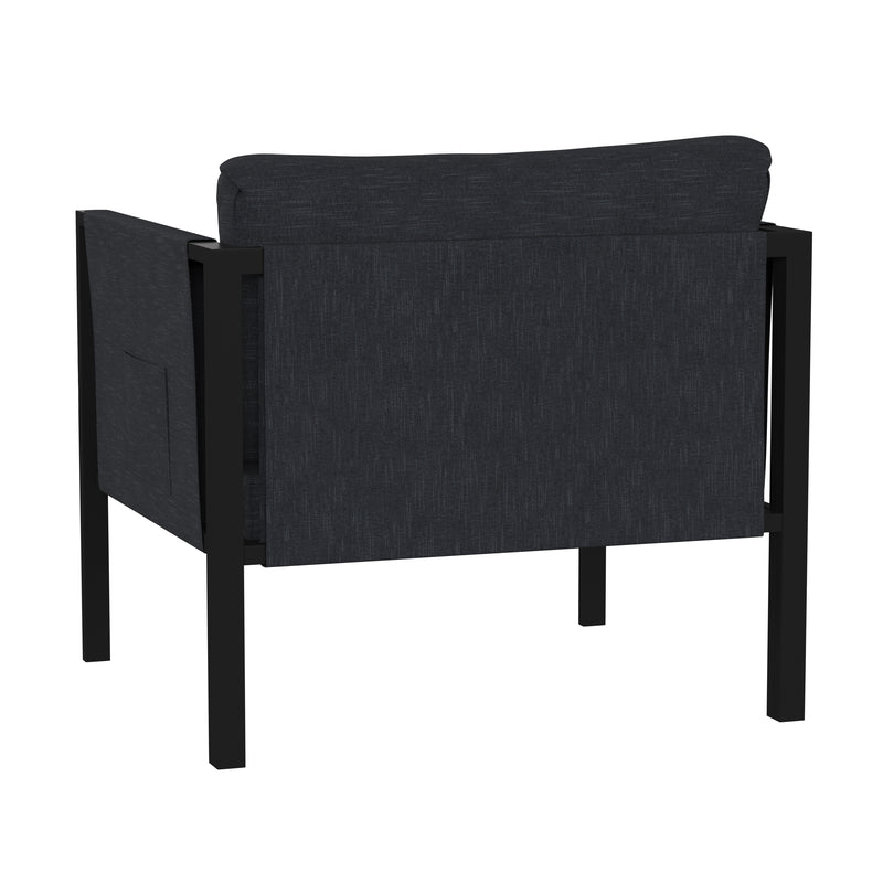 Amy Black Metal Indoor/Outdoor Patio Chair with Storage Pockets and Cushions