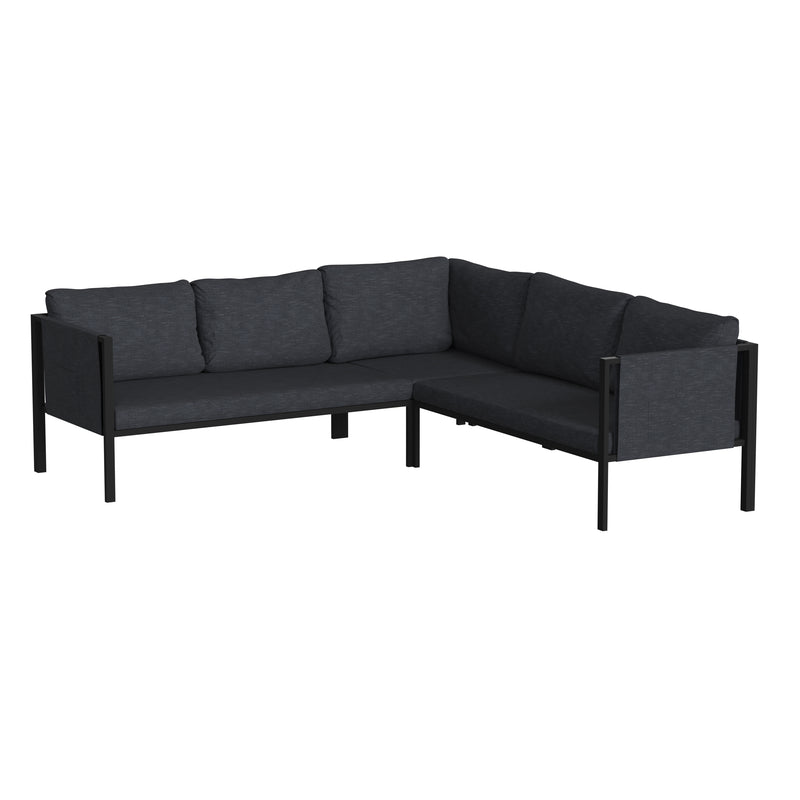 Amy Black Metal Indoor/Outdoor Patio Sectional with Storage Pockets and Cushions