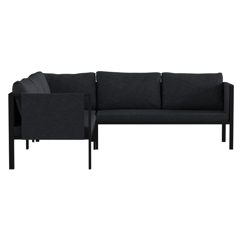 Amy Black Metal Indoor/Outdoor Patio Sectional with Storage Pockets and Cushions