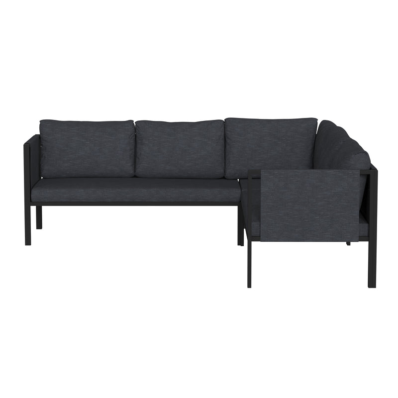 Amy Black Metal Indoor/Outdoor Patio Sectional with Storage Pockets and Cushions