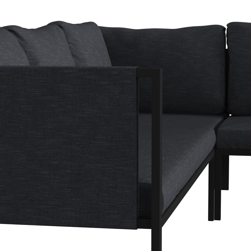 Amy Black Metal Indoor/Outdoor Patio Sectional with Storage Pockets and Cushions