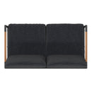 Amy Black Metal Indoor/Outdoor Patio Love Seat with Teak Accented Arms and Cushions