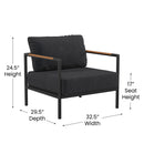 Amy Black Metal Indoor/Outdoor Patio Chair with Teak Accented Arms and Cushions