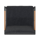 Amy Black Metal Indoor/Outdoor Patio Chair with Teak Accented Arms and Cushions