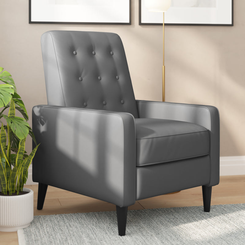 Zeke Mid-Century Modern Tufted Faux Leather Upholstered Pushback Recliner