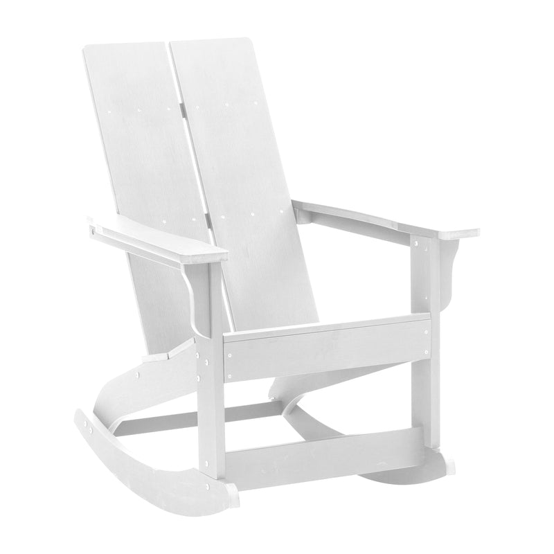 Finn Modern All-Weather 2-Slat Poly Resin Wood Rocking Adirondack Chair with Rust Resistant Stainless Steel Hardware