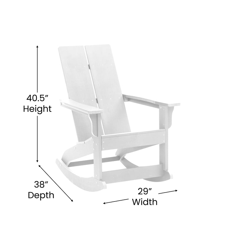 Finn Modern All-Weather 2-Slat Poly Resin Wood Rocking Adirondack Chair with Rust Resistant Stainless Steel Hardware