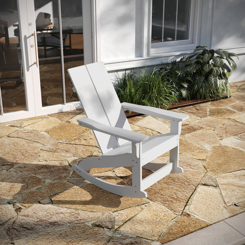 Finn Modern All-Weather 2-Slat Poly Resin Wood Rocking Adirondack Chair with Rust Resistant Stainless Steel Hardware