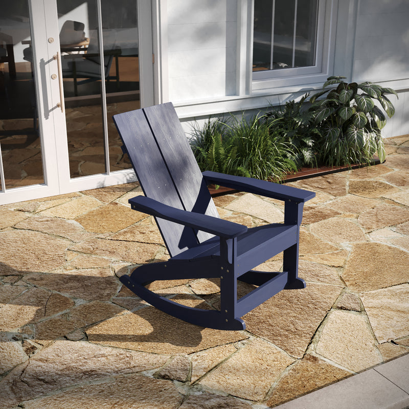 Finn Modern All-Weather 2-Slat Poly Resin Wood Rocking Adirondack Chair with Rust Resistant Stainless Steel Hardware