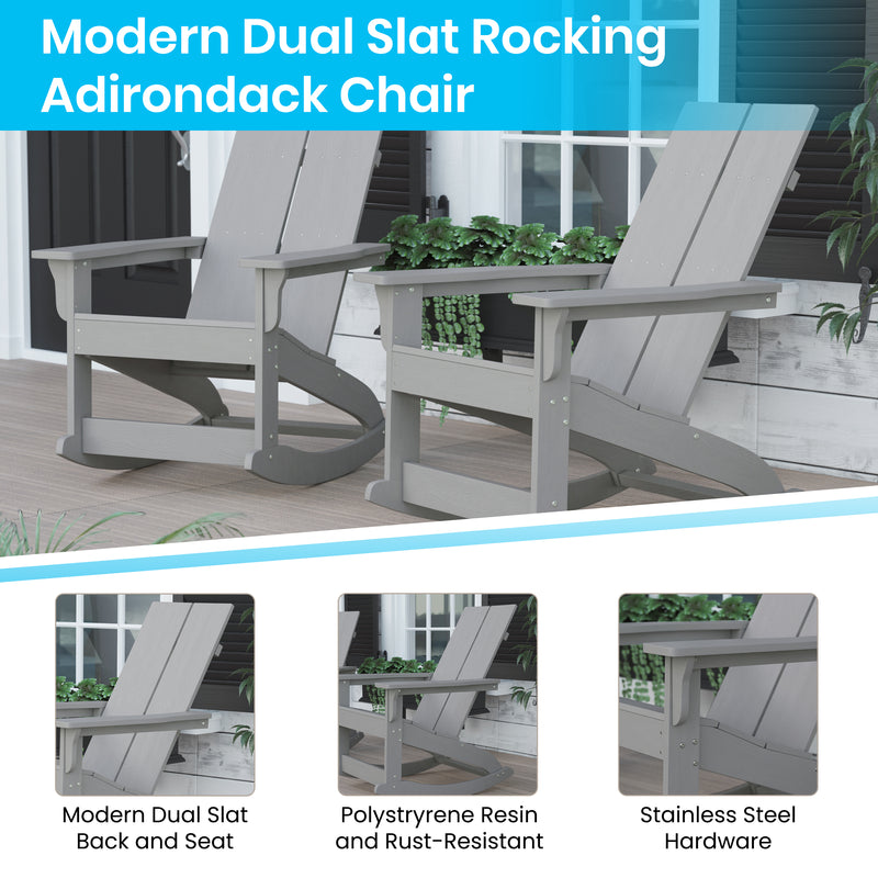 Finn Modern All-Weather 2-Slat Poly Resin Wood Rocking Adirondack Chair with Rust Resistant Stainless Steel Hardware