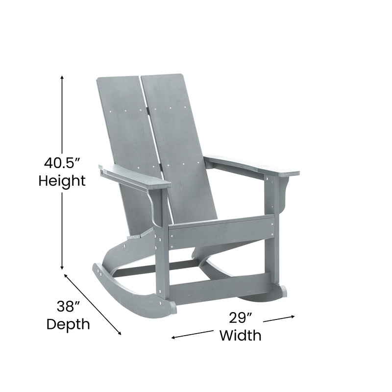 Finn Modern All-Weather 2-Slat Poly Resin Rocking Adirondack Chair with Rust Resistant Stainless Steel Hardware - Set of 2