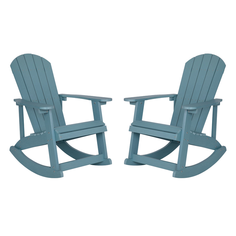 Savannah All-Weather Poly Resin Wood Adirondack Rocking Chair with Rust Resistant Stainless Steel Hardware in Sea Foam - Set of 2