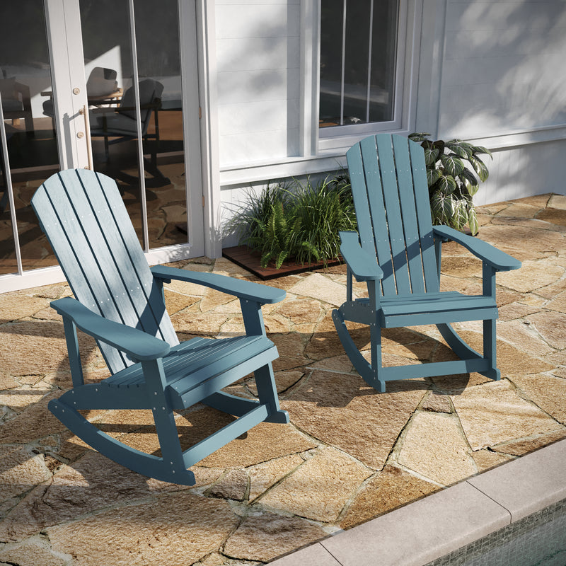 Savannah All-Weather Poly Resin Wood Adirondack Rocking Chair with Rust Resistant Stainless Steel Hardware - Set of 2