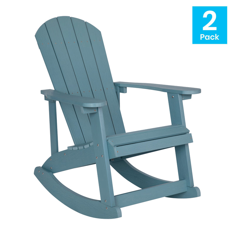 Savannah All-Weather Poly Resin Wood Adirondack Rocking Chair with Rust Resistant Stainless Steel Hardware in Sea Foam - Set of 2