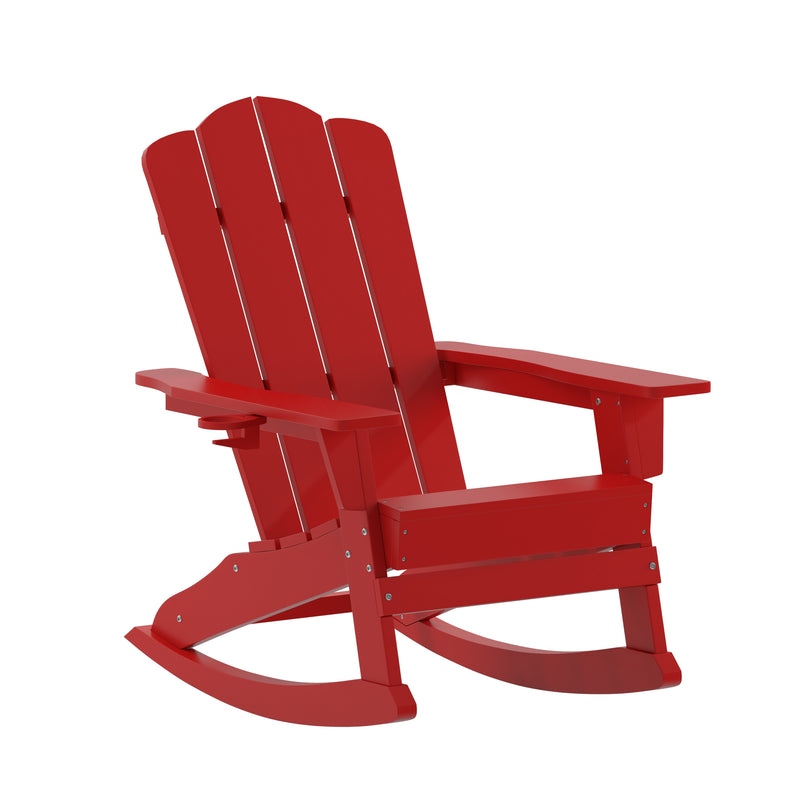 Nellis Adirondack Rocking Chair with Cup Holder, Weather Resistant HDPE Adirondack Rocking Chair