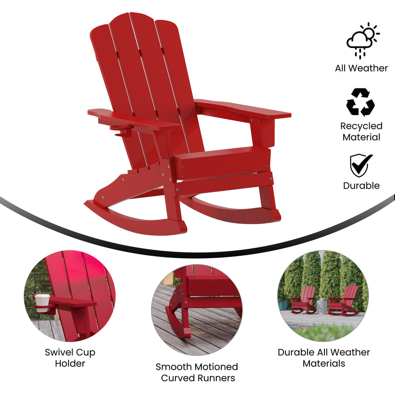 Nellis Adirondack Rocking Chair with Cup Holder, Weather Resistant HDPE Adirondack Rocking Chair