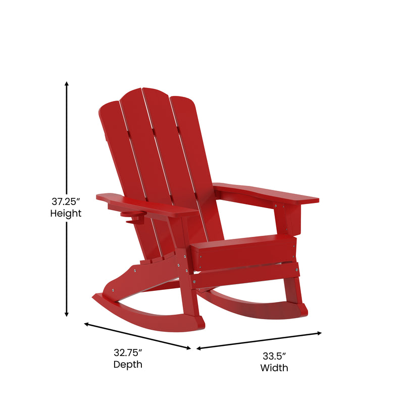 Nellis Adirondack Rocking Chair with Cup Holder, Weather Resistant HDPE Adirondack Rocking Chair