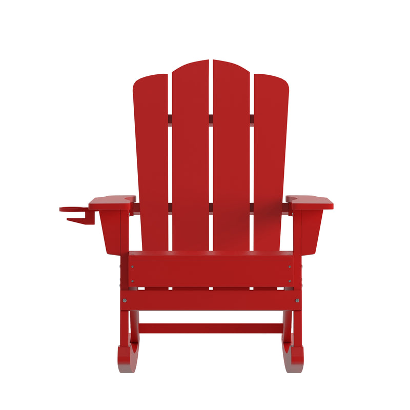 Nellis Adirondack Rocking Chair with Cup Holder, Weather Resistant HDPE Adirondack Rocking Chair