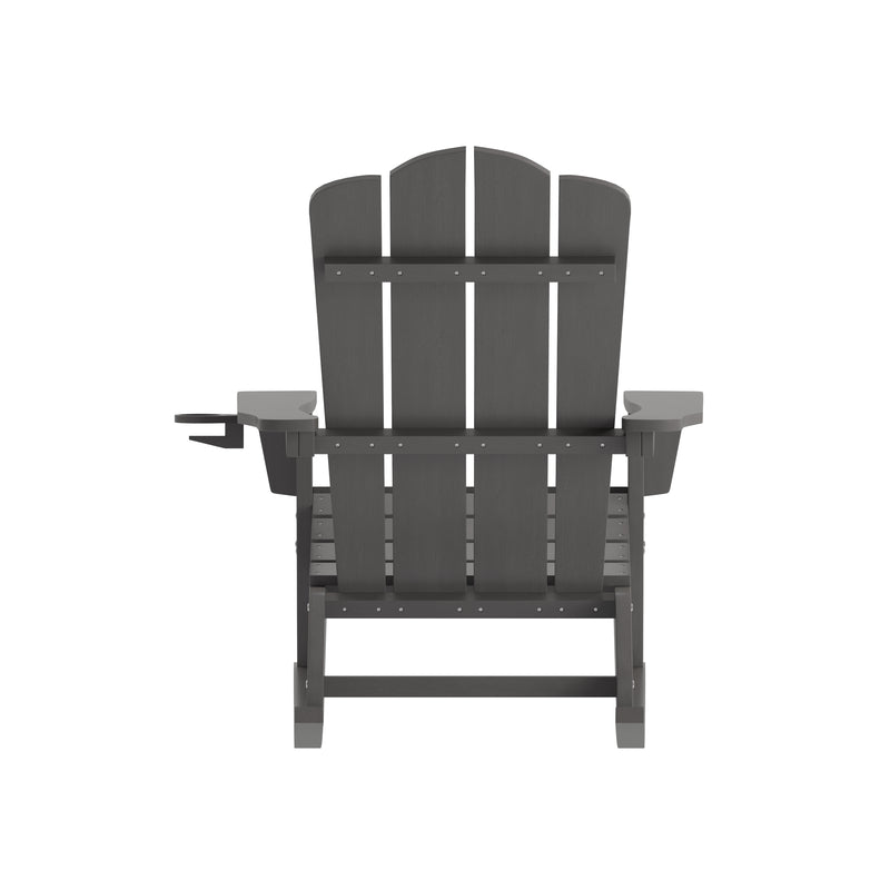 Hedley Adirondack Rocking Chair with Cup Holder, Weather Resistant HDPE Adirondack Rocking Chair