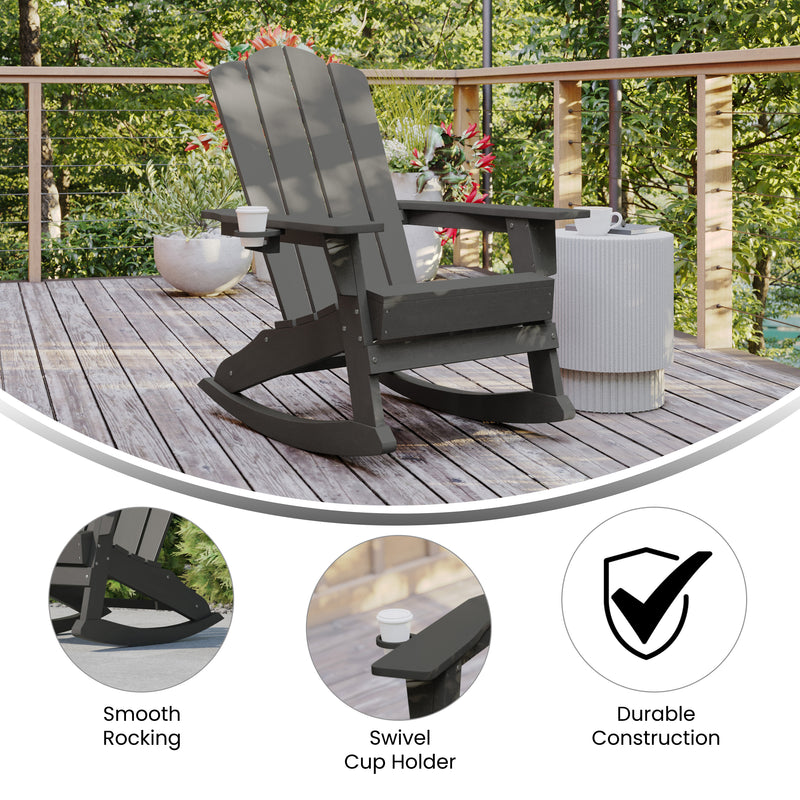 Hedley Adirondack Rocking Chair with Cup Holder, Weather Resistant HDPE Adirondack Rocking Chair