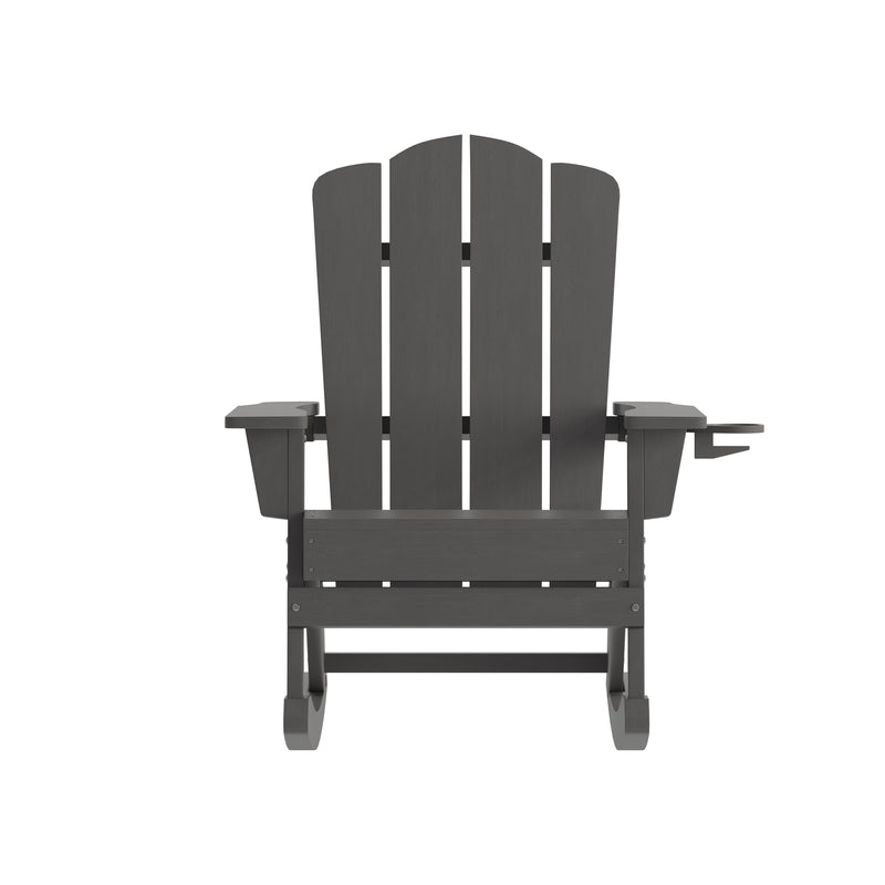 Hedley Adirondack Rocking Chair with Cup Holder, Weather Resistant HDPE Adirondack Rocking Chair