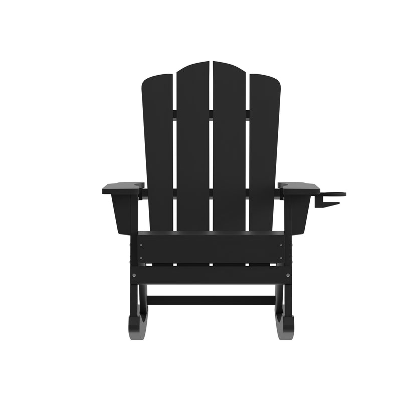 Hedley Adirondack Rocking Chair with Cup Holder, Weather Resistant HDPE Adirondack Rocking Chair, Set of 2