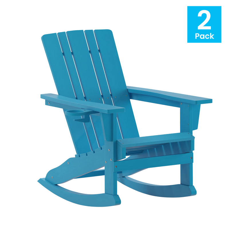 Hedley Adirondack Rocking Chair with Cup Holder, Weather Resistant HDPE Adirondack Rocking Chair, Set of 2